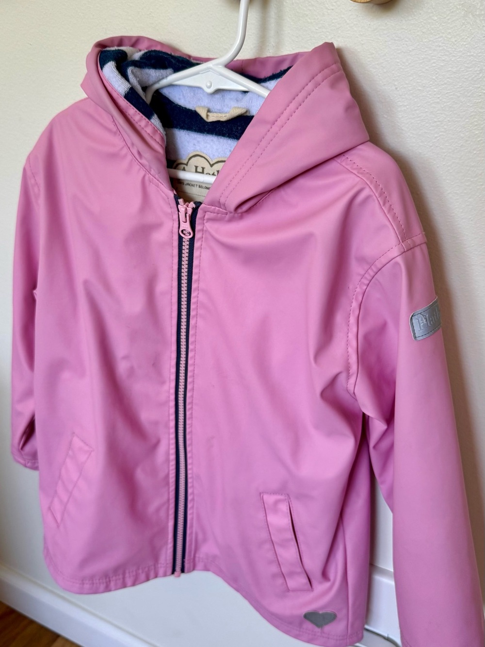 Hatley Pink Hooded Raincoat with Navy Trim